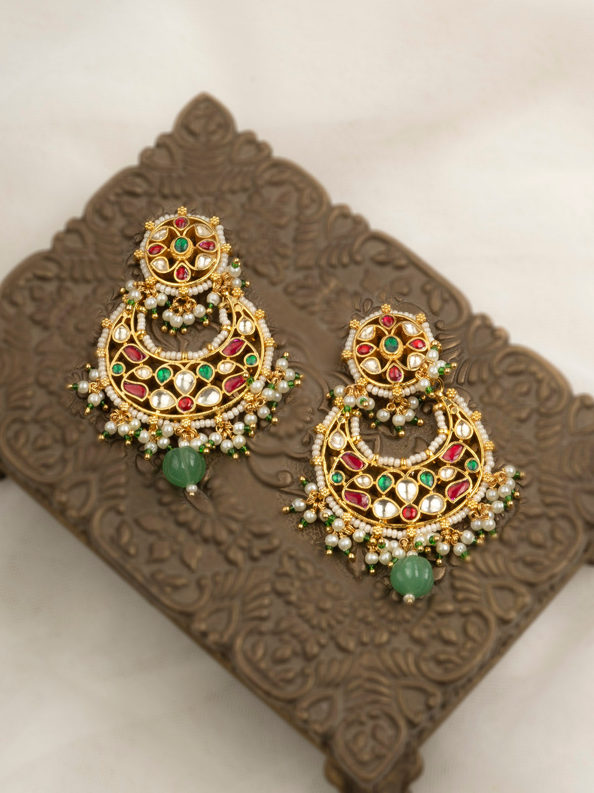 ME1171M - Multicolor Gold Plated Jadau Kundan Earrings