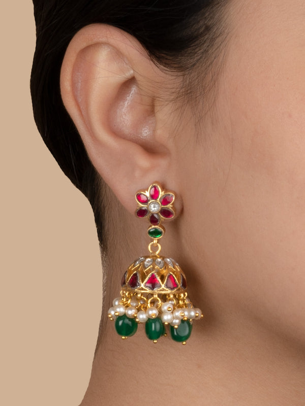 ME1172M - Multicolor Gold Plated Jadau Kundan Earrings