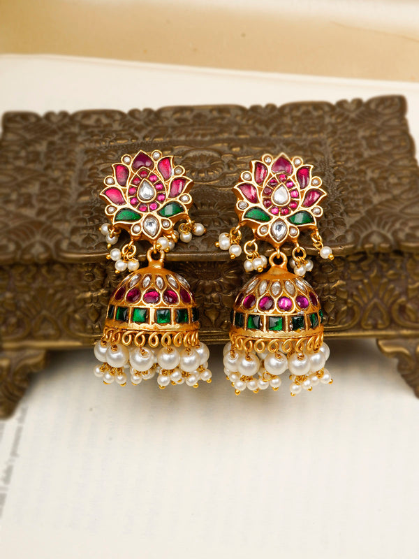 ME1173MA - Multicolor Gold Plated Jadau Kundan Earrings