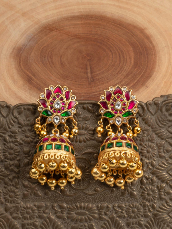 ME1173M - Multicolor Gold Plated Jadau Kundan Earrings