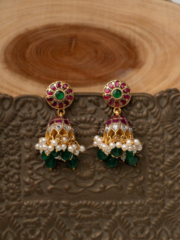 ME1174M - Multicolor Gold Plated Jadau Kundan Earrings