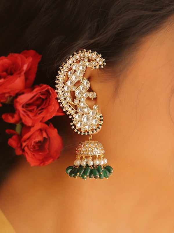 ME1180 - Green Color Gold Plated Jadau Kundan Earrings