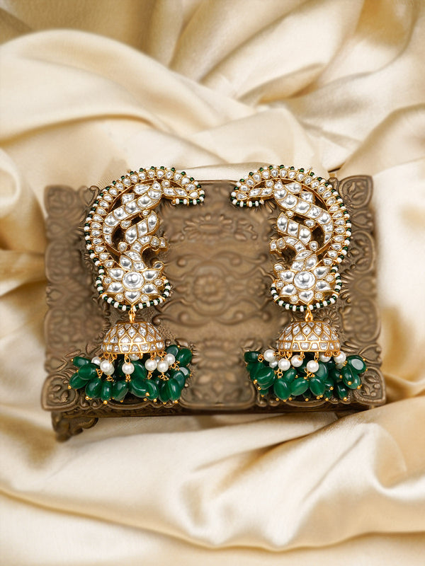 ME1180 - Green Color Gold Plated Jadau Kundan Earrings