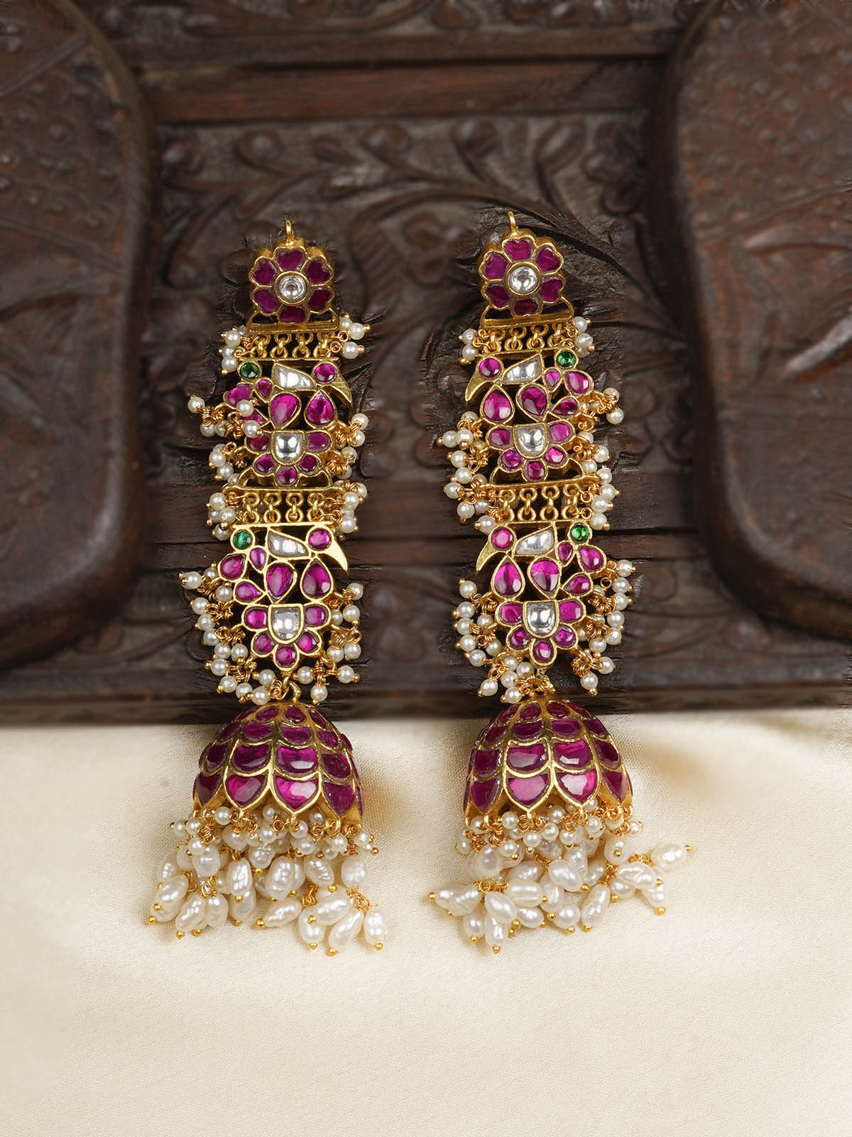 ME1183M - Pink Color Gold Plated Jadau Kundan Earrings