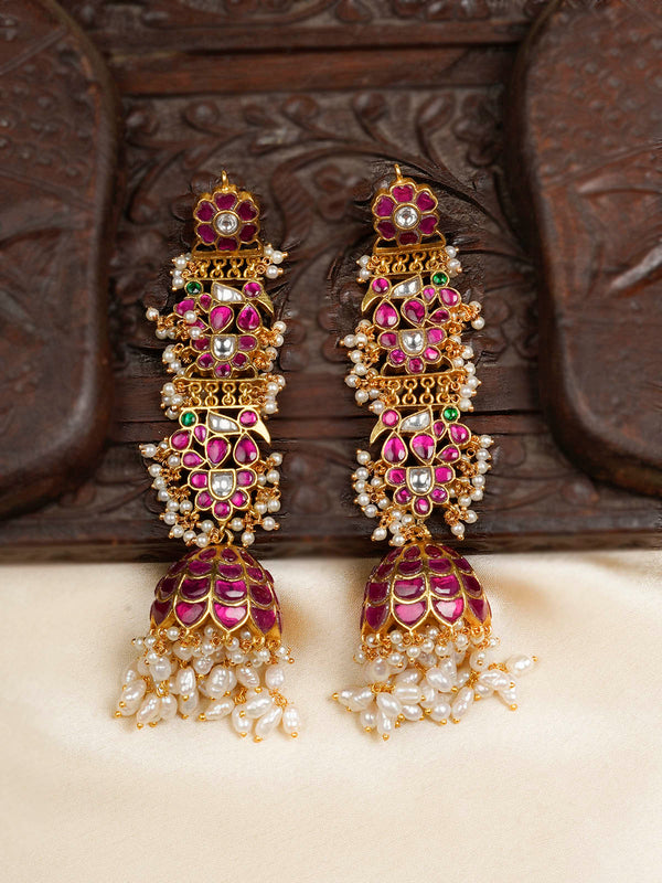 Pink Color Gold Plated Jadau Kundan Earrings - ME1183M