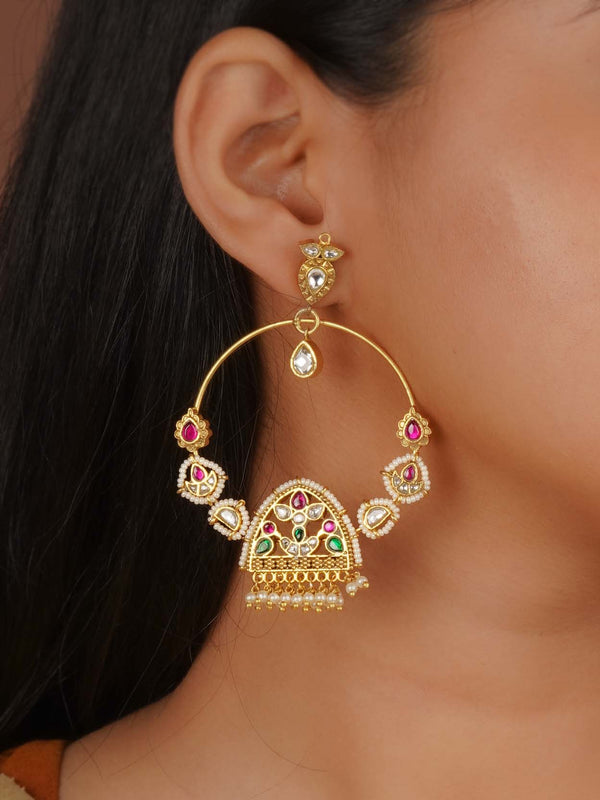 Gold Plated Jadau Kundan Earrings - ME1184