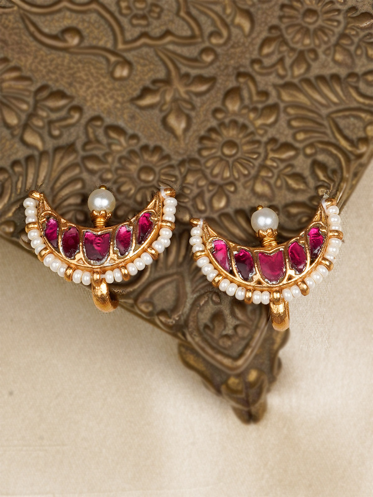 ME1185P - Pink Color Gold Plated Jadau Kundan Earrings
