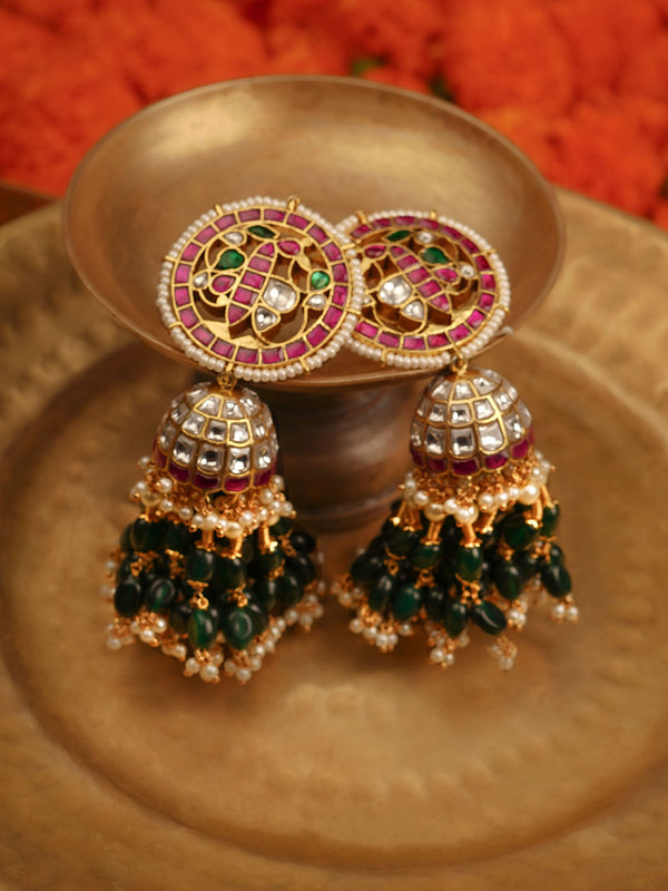 Multicolor Gold Plated Jadau Kundan Earrings - ME1186M