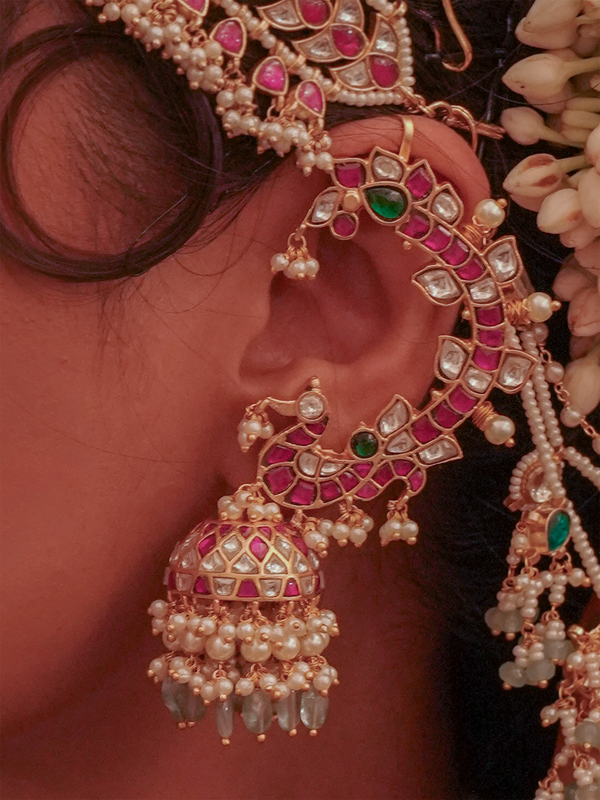 Multicolor Gold Plated Jadau Kundan Earrings - ME1200M