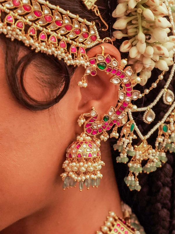 Multicolor Gold Plated Jadau Kundan Earrings - ME1200M