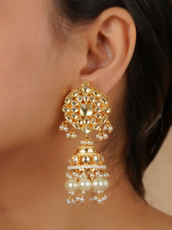 ME1207Y - White Color Gold Plated Jadau Kundan Earrings