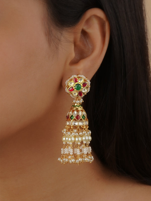 Multicolor Gold Plated Jadau Kundan Earrings - ME1225M