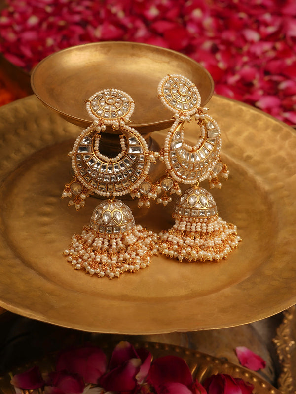 White Color Gold Plated Jadau Kundan Earrings - ME1227