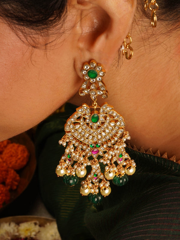 Multicolor Gold Plated Jadau Kundan Earrings - ME1230M