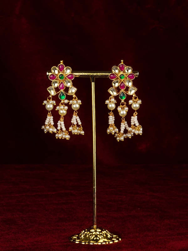 Gold Plated Jadau Kundan Earrings - ME1256