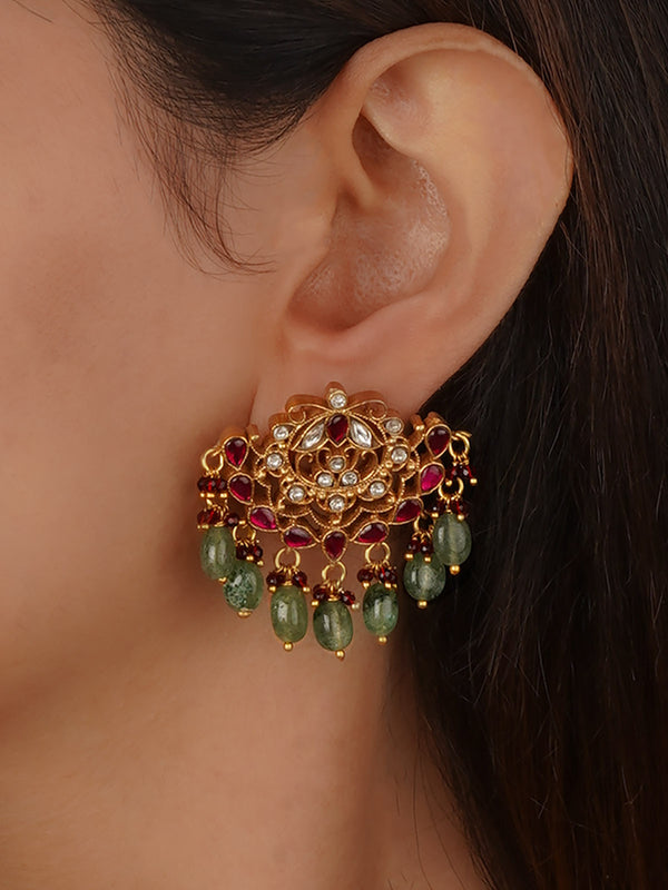 Multicolor Gold Plated Jadau Kundan Earrings - ME1261M