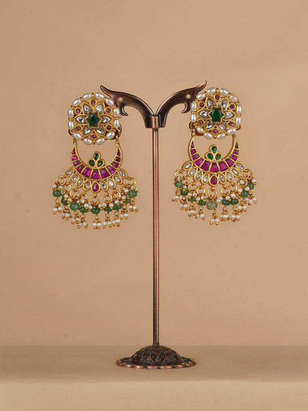 ME1262M - Multicolor Gold Plated Jadau Kundan Earrings