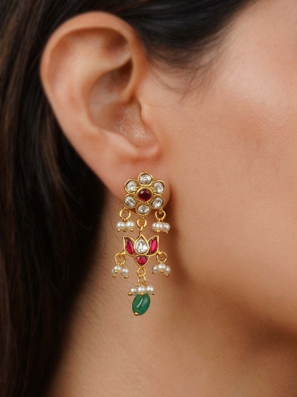 Gold Plated Jadau Kundan Earrings - ME1265