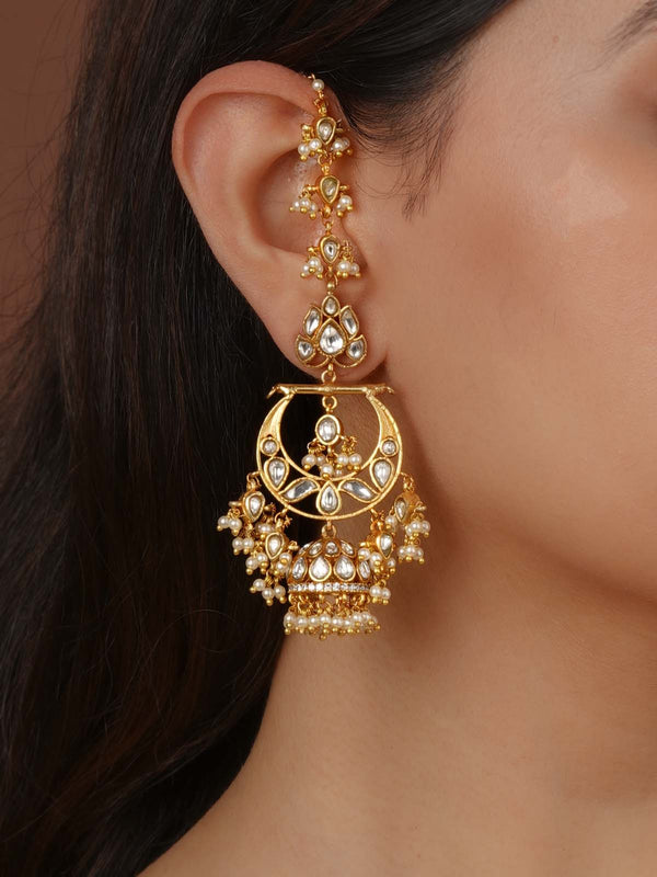 White Color Gold Plated Jadau Kundan Earrings - ME1273