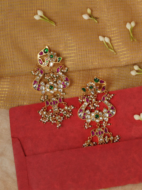 Multicolor Gold Plated Jadau Kundan Earrings - ME1275M