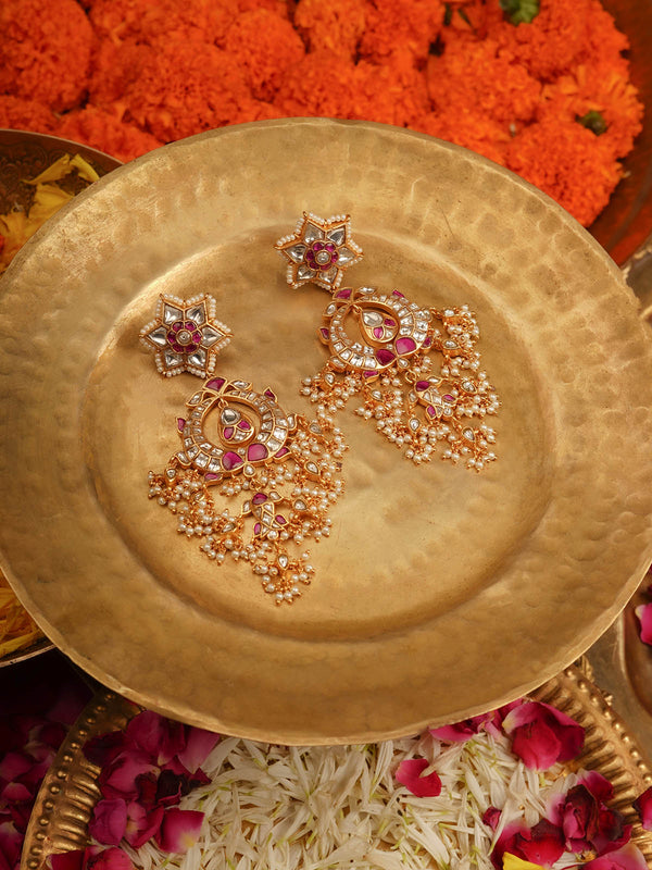 Pink Color Gold Plated Jadau Kundan Earrings - ME1277WP