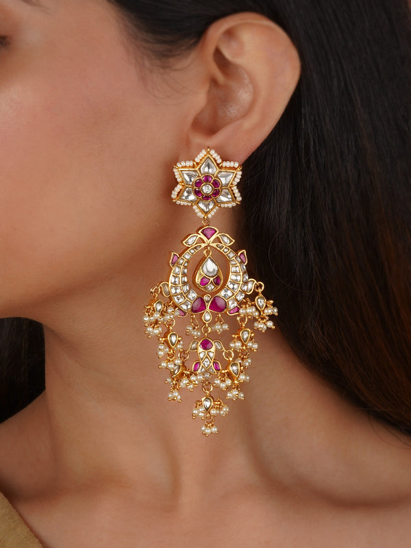 Pink Color Gold Plated Jadau Kundan Earrings - ME1277WP