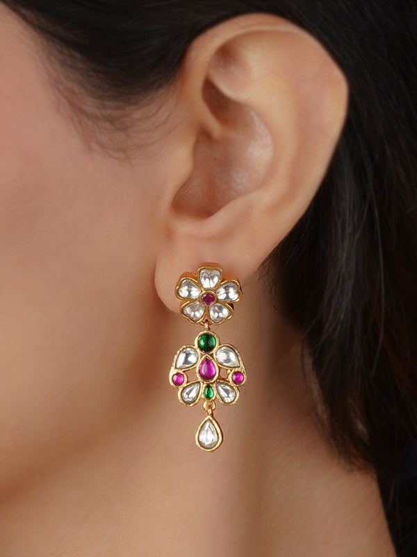 Multicolor Gold Plated Jadau Kundan Earrings - ME1281M