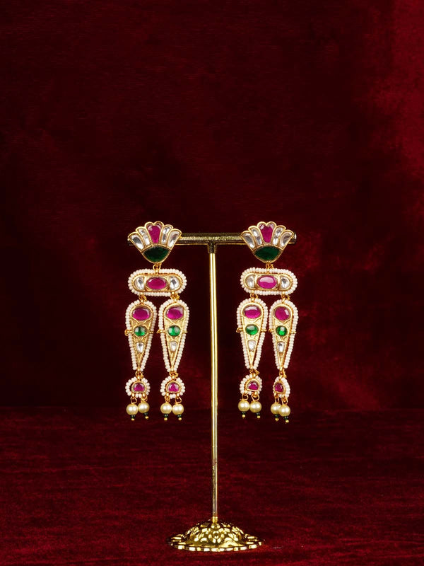 Multicolor Gold Plated Jadau Kundan Earrings - ME1282M
