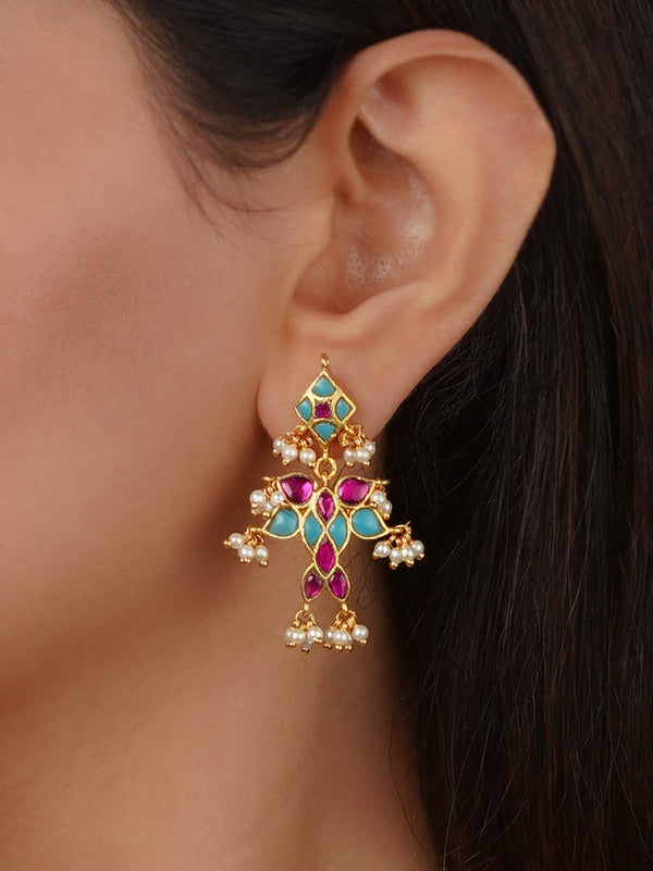 Multicolor Gold Plated Jadau Kundan Earrings - ME1284FP