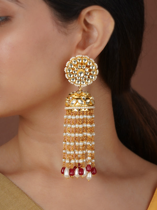 White Clor Gold Plated Jadau Kundan Earrings - ME1291Y