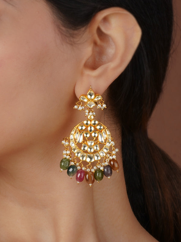 Multicolor Gold Plated Jadau Kundan Earrings - ME1292Y