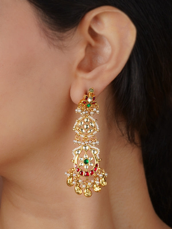 Multicolor Gold Plated Jadau Kundan Earrings - ME1293M