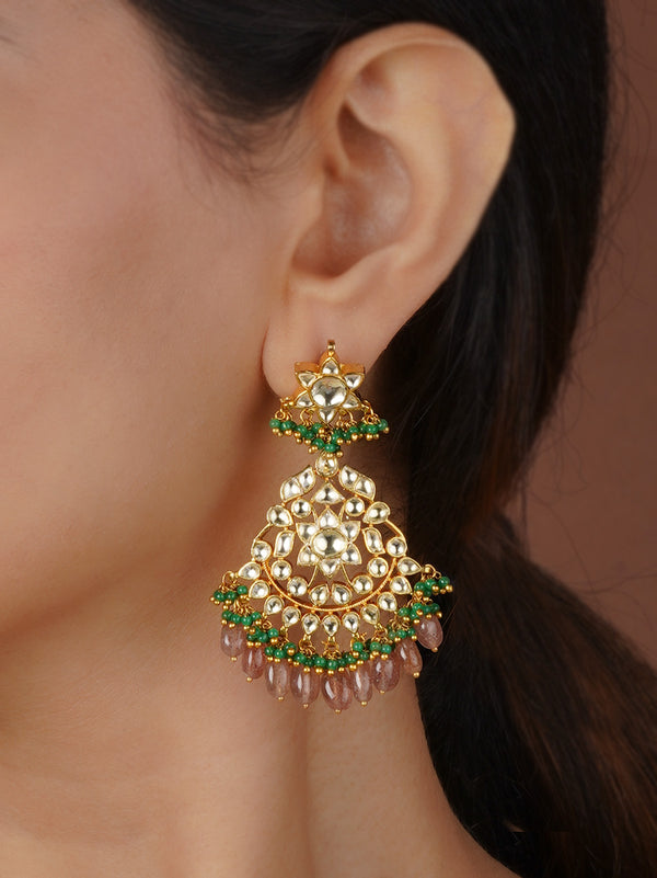 Multicolor Gold Plated Jadau Kundan Earrings - ME1294Y