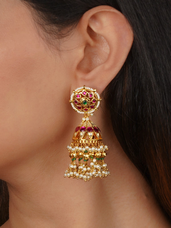 Multicolor Gold Plated Jadau Kundan Earrings - ME1296M