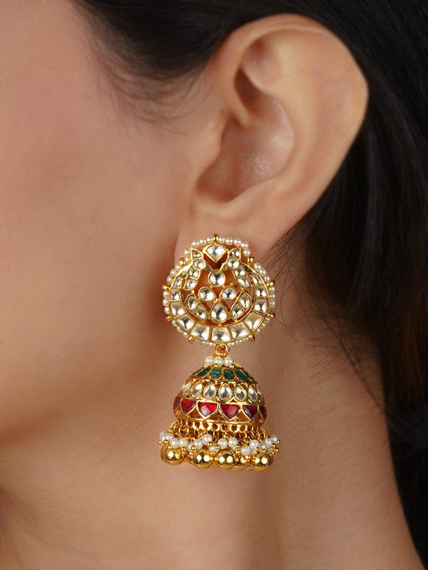 Multicolor Gold Plated Jadau Kundan Earrings - ME1297M