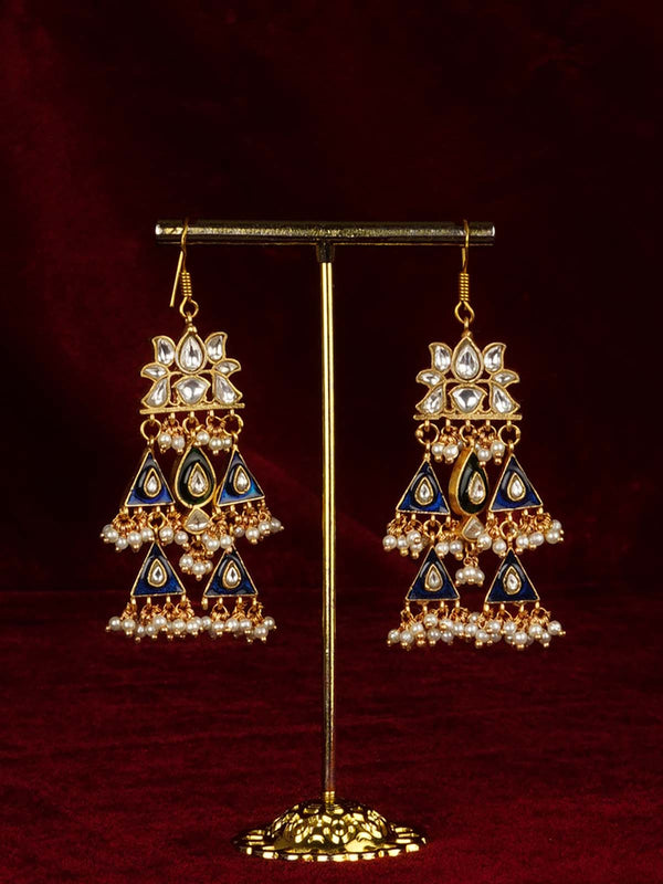 Blue Color Gold Plated Jadau Kundan Earrings - ME1298