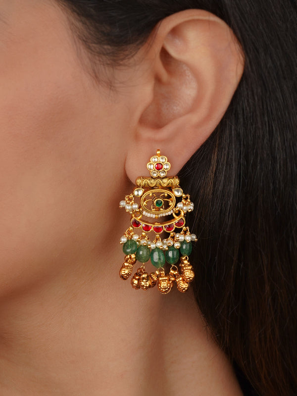 Multicolor Gold Plated Jadau Kundan Earrings - ME1302M