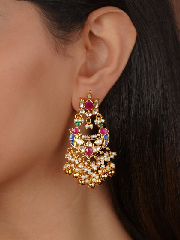 Multicolor Gold Plated Jadau Kundan Earrings - ME1304M