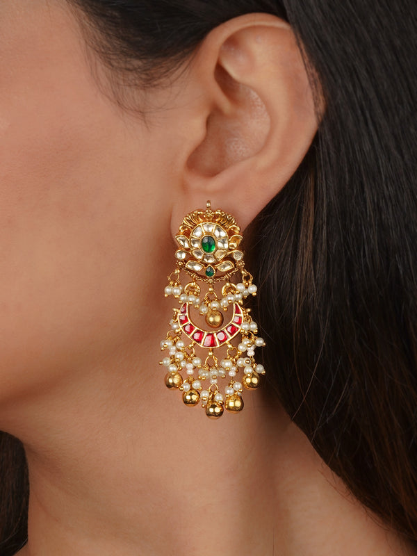 Multicolor Gold Plated Jadau Kundan Earrings - ME1305M