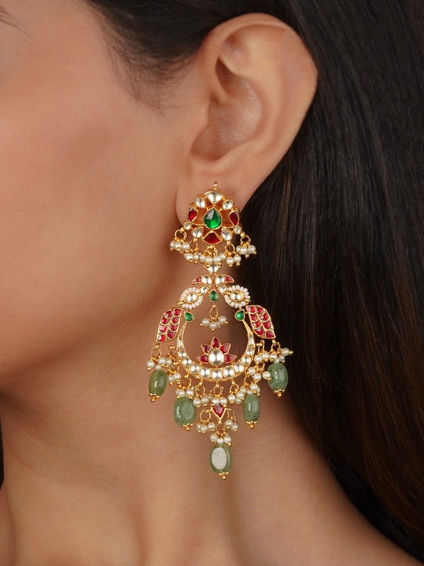 Multicolor Gold Plated Jadau Kundan Earrings - ME1306M