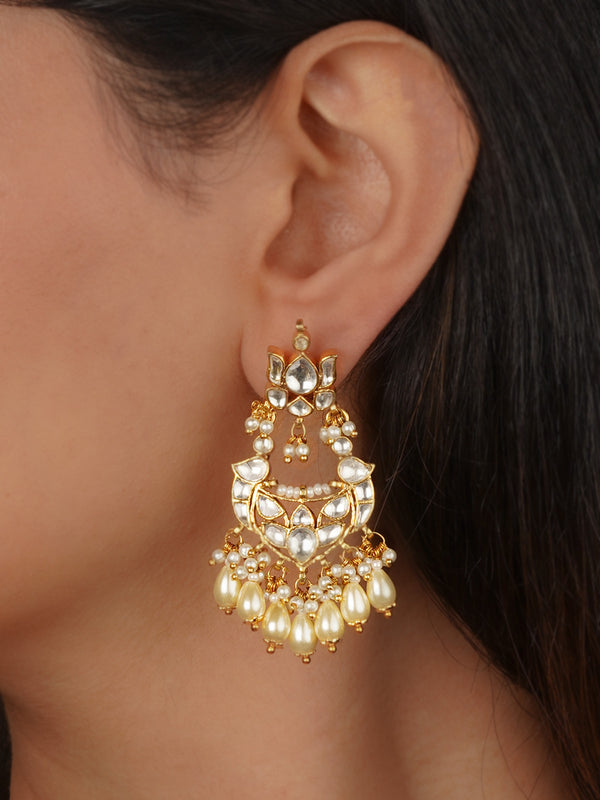 White Color Gold Plated Jadau Kundan Earrings - ME1307