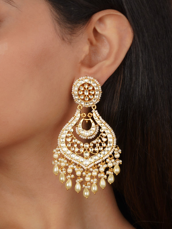 White Color Gold Plated Jadau Kundan Earrings - ME1308