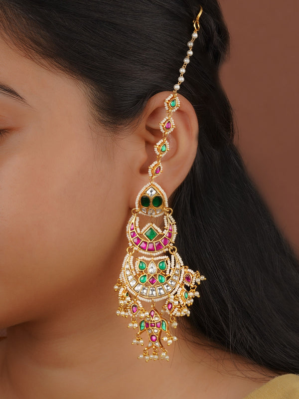 Multicolor Gold Plated Jadau Kundan Earrings - ME1312M