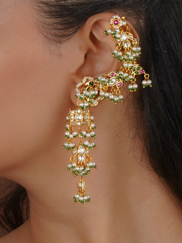 Multicolor Gold Plated Jadau Kundan Earrings - ME1315M