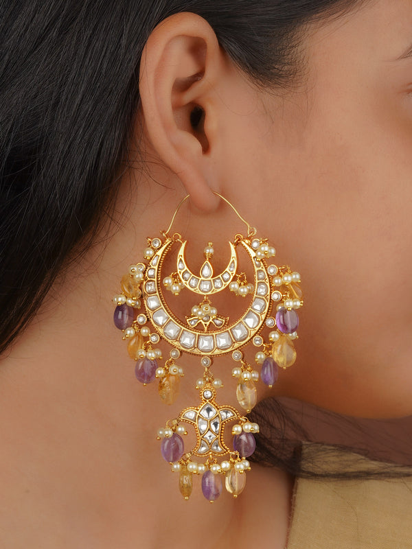 Multicolor Gold Plated Jadau Kundan Earrings - ME1324