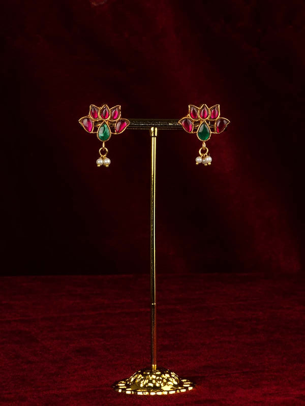 Multicolor Gold Plated Jadau Kundan Earrings - ME1338PGR
