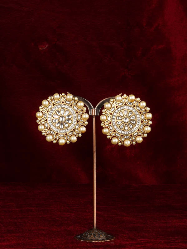 White Color Gold Plated Jadau Kundan Earrings - ME1344