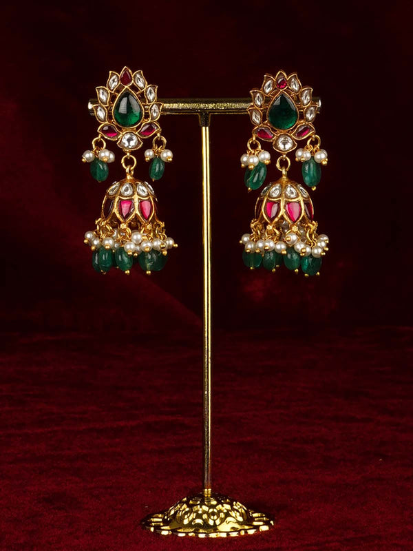 Multicolor Gold Plated Jadau Kundan Earrings - ME1360M