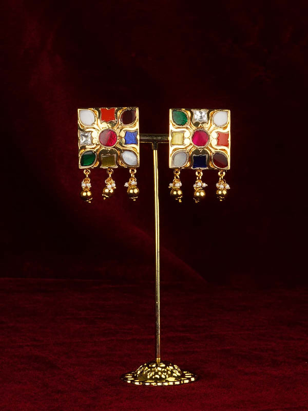 Navratna Gold Plated Jadau Kundan Earrings - ME1384N
