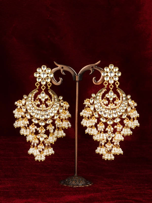 White Color Gold Plated Jadau Kundan Earrings - ME1393Y